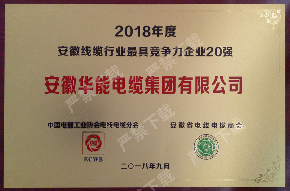 2018年度安徽线缆行业最具竞争力企业20强
